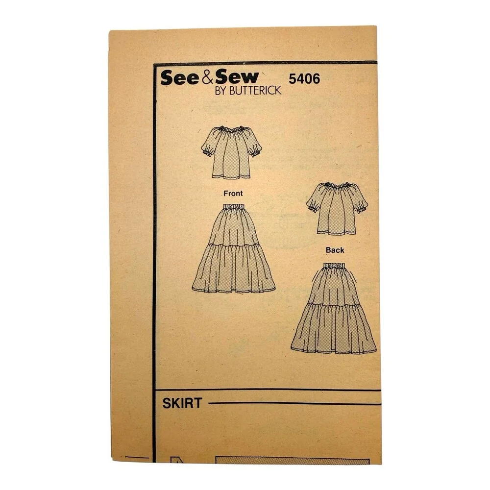 VTG 1985 Butterick Sewing Pattern Misses Summer Top & Skirt Sz 12-14-16 #5406